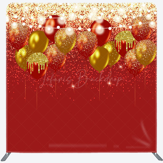 Lofaris Red Gold Glitter Lighted Balloons Square Backdrop