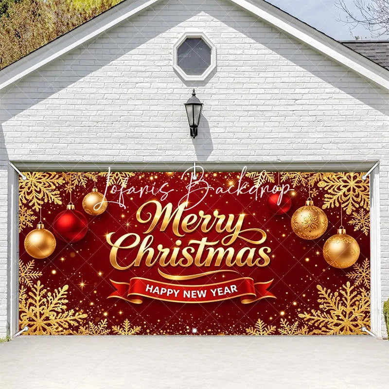 Lofaris Red Gold Glitter Merry Christmas Happy New Year Garage Door Banner Snowflake Ornament Holiday Decor