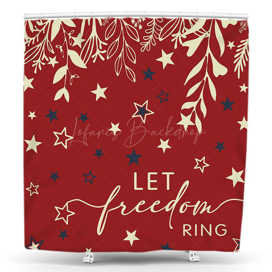 Lofaris Red Gold Leaf Stars Let Freedom Ring Shower Curtain