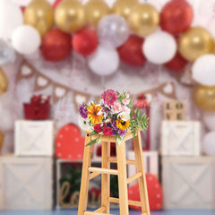 Lofaris Red Gold Love Valentines Day Photography Backdrop