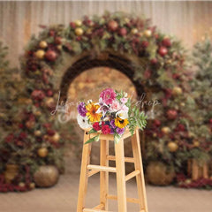 Lofaris Red Gold Ornament Arch Backdrop Luxury Curtain Christmas Tree Photography Background