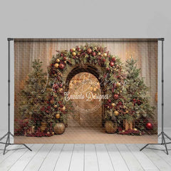 Lofaris Red Gold Ornament Arch Backdrop Luxury Curtain Christmas Tree Photography Background