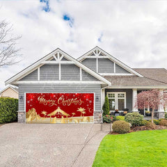 Lofaris Red Gold Snowy Night Nativity Garage Door Banner