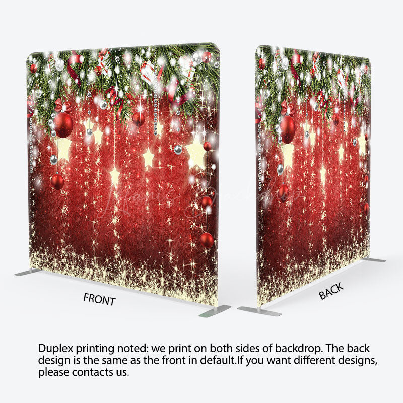 Lofaris Red Gold Stars Bells Leaves Christmas Tension Backdrop