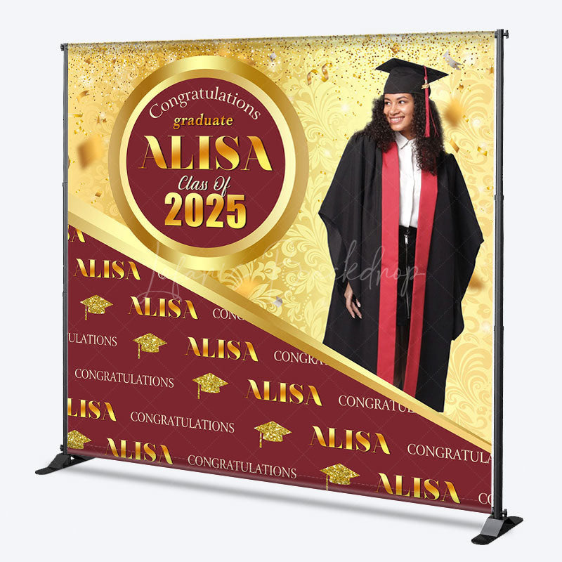 Lofaris Red Gold Step And Repeat Custom Graduation Backdrop