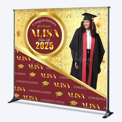 Lofaris Red Gold Step And Repeat Custom Graduation Backdrop