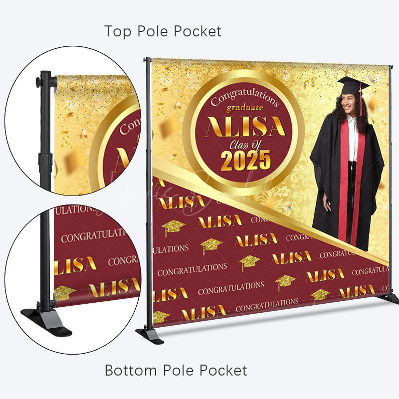 Lofaris Red Gold Step And Repeat Custom Graduation Backdrop