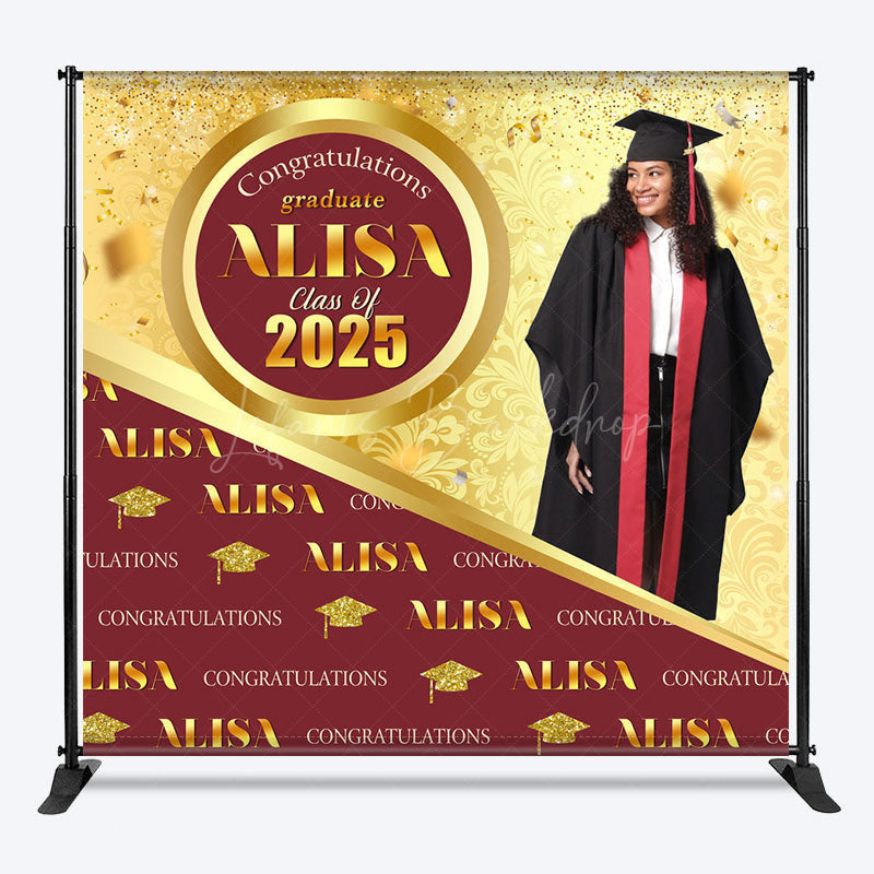 Lofaris Red Gold Step And Repeat Custom Graduation Backdrop