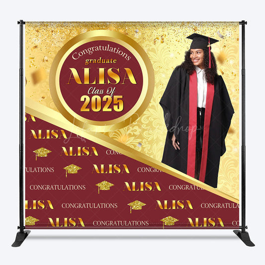 Lofaris Red Gold Step And Repeat Custom Graduation Backdrop