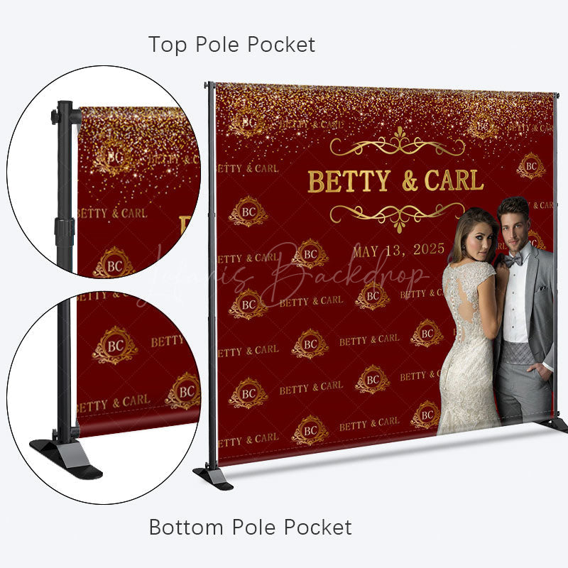Lofaris Red Gold Step And Repeat Custom Photo Wedding Backdrop