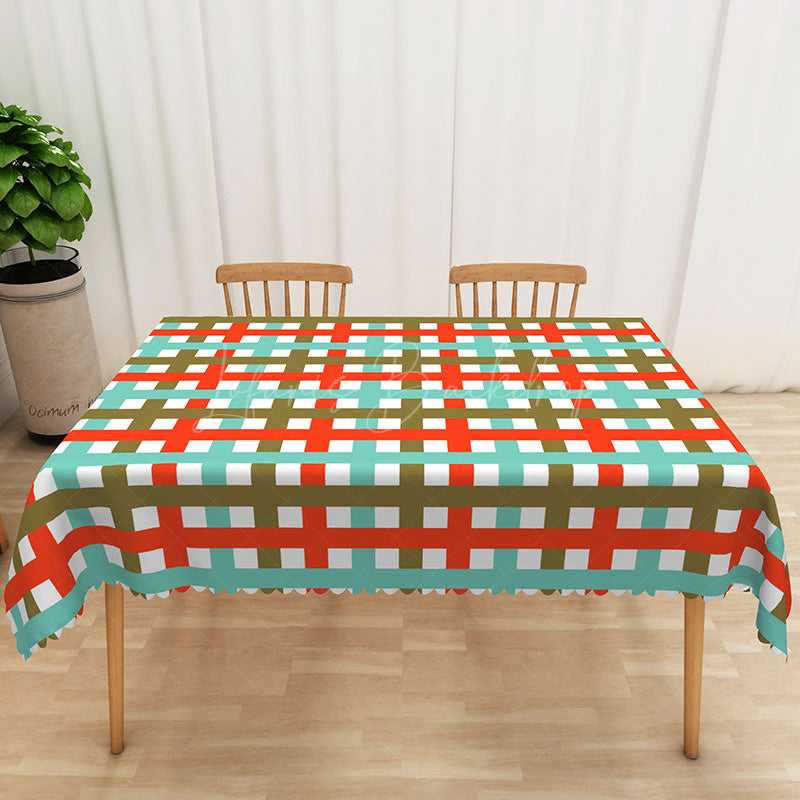 Lofaris Red Green and Blue Checkered Rectangle Tablecloth for Primary Color Themed Kids Birthday Party