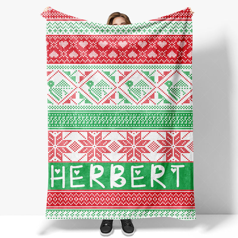 Lofaris Red Green Christmas Vibe Pattern Custom Name Blanket