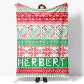Lofaris Red Green Christmas Vibe Pattern Custom Name Blanket