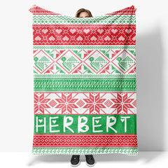 Lofaris Red Green Christmas Vibe Pattern Custom Name Blanket
