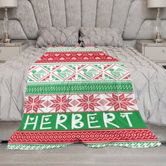 Lofaris Red Green Christmas Vibe Pattern Custom Name Blanket