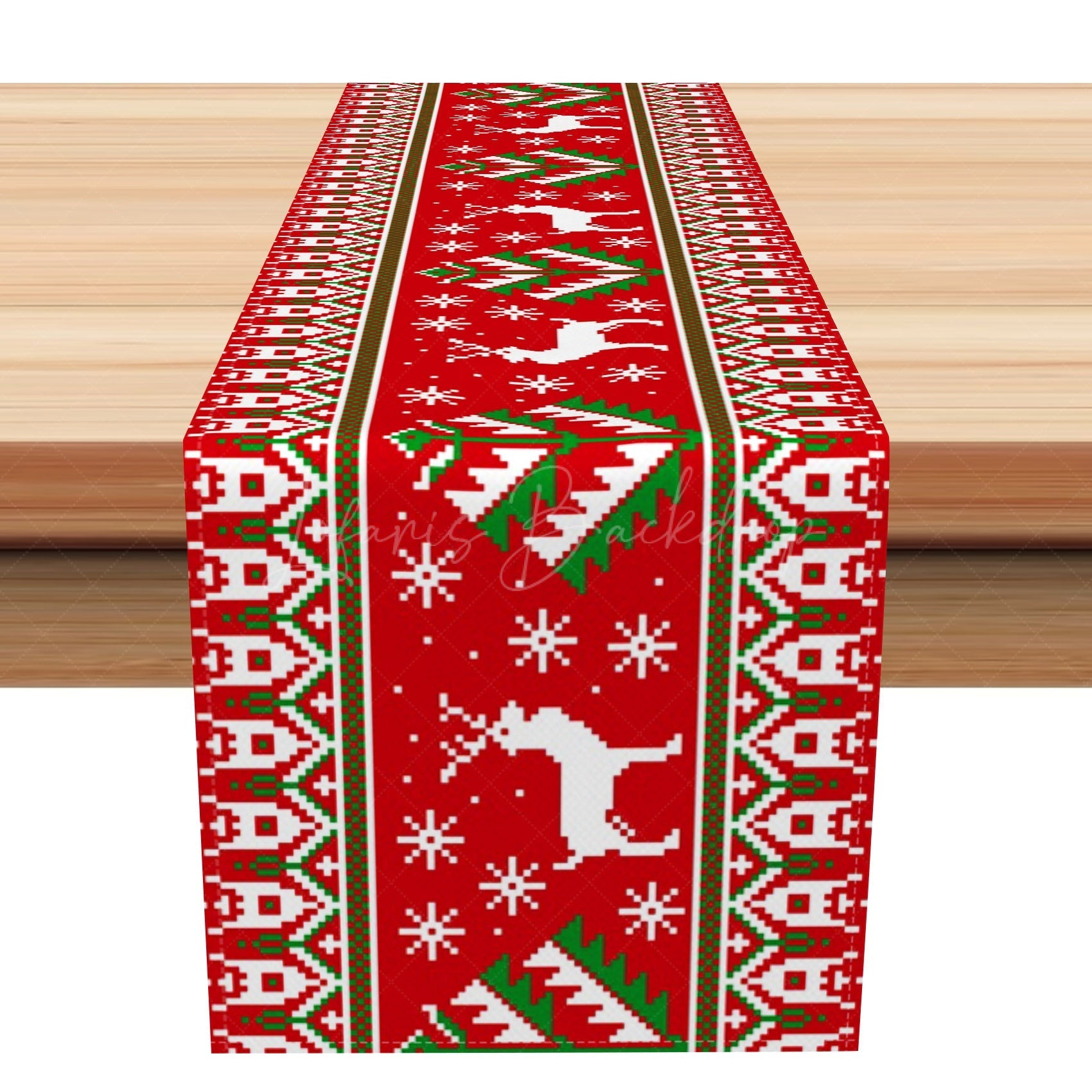 Lofaris Red Green Elk Ugly Sweater Stripe Xmas Table Runner