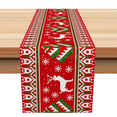 Lofaris Red Green Elk Ugly Sweater Stripe Xmas Table Runner