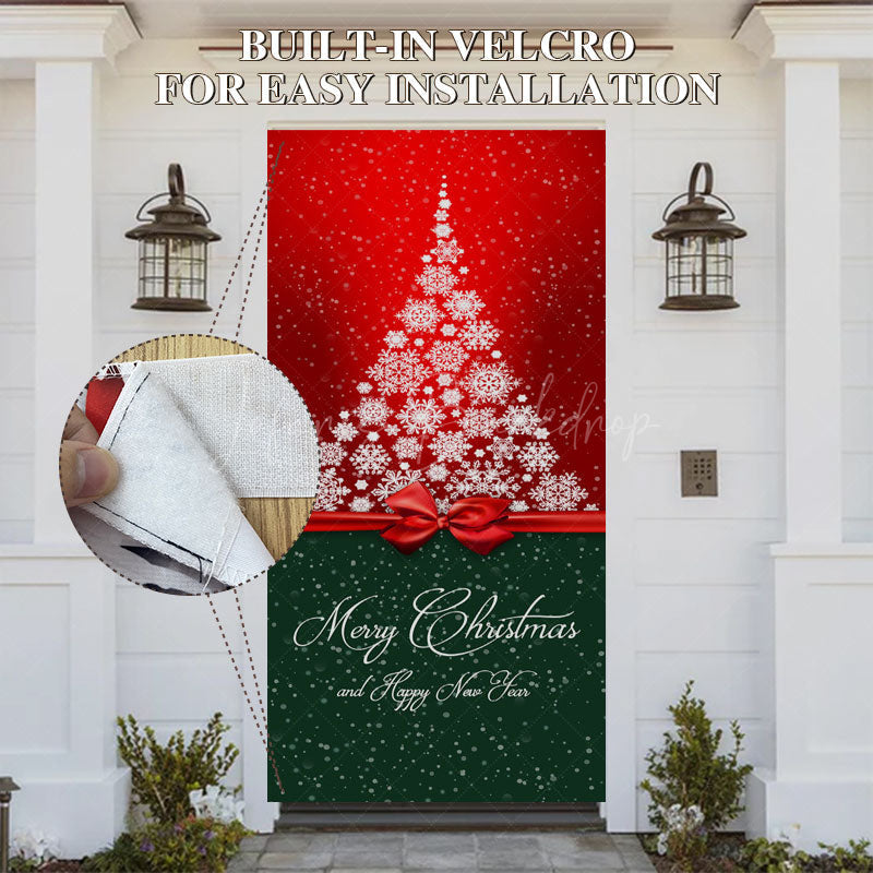 Lofaris Red Green Snowy Tree Bow Tie Christmas Door Cover