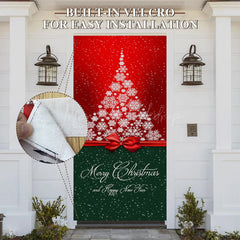 Lofaris Red Green Snowy Tree Bow Tie Christmas Door Cover