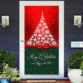 Lofaris Red Green Snowy Tree Bow Tie Christmas Door Cover