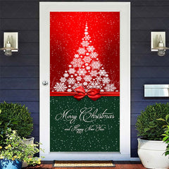 Lofaris Red Green Snowy Tree Bow Tie Christmas Door Cover