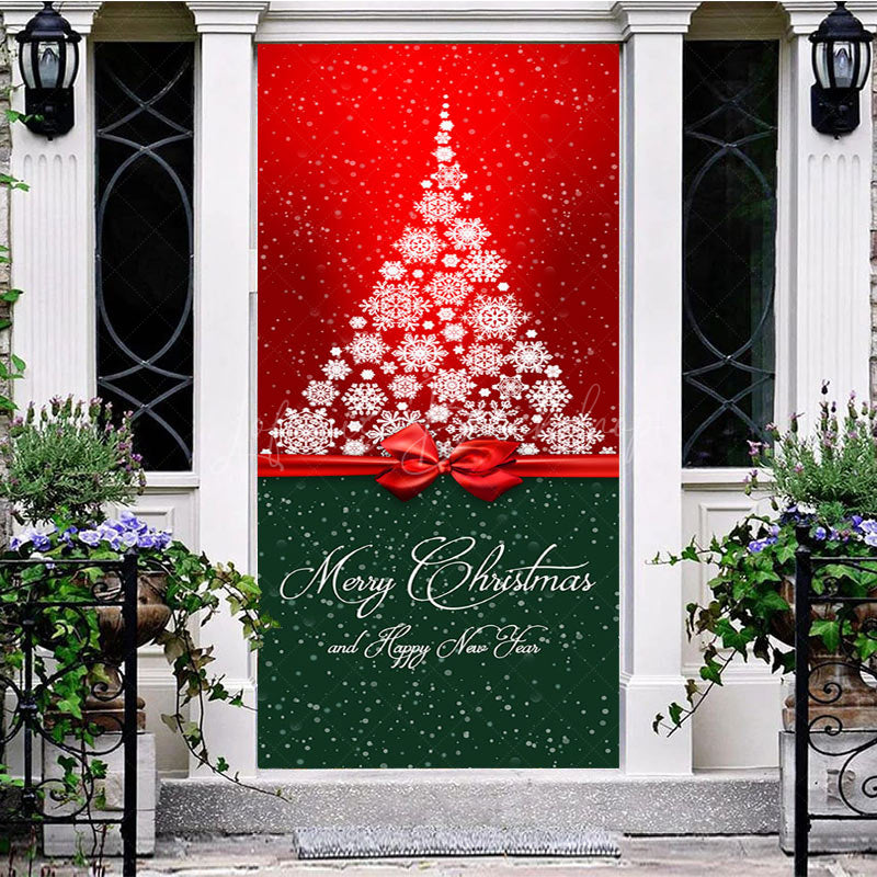 Lofaris Red Green Snowy Tree Bow Tie Christmas Door Cover