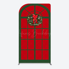 Lofaris Red Green Wreath Door Christmas Vibe Arch Backdrop