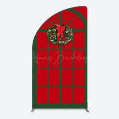 Lofaris Red Green Wreath Door Christmas Vibe Arch Backdrop