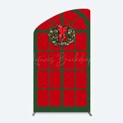 Lofaris Red Green Wreath Door Christmas Vibe Arch Backdrop