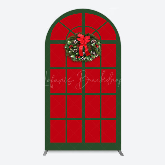 Lofaris Red Green Wreath Door Christmas Vibe Arch Backdrop