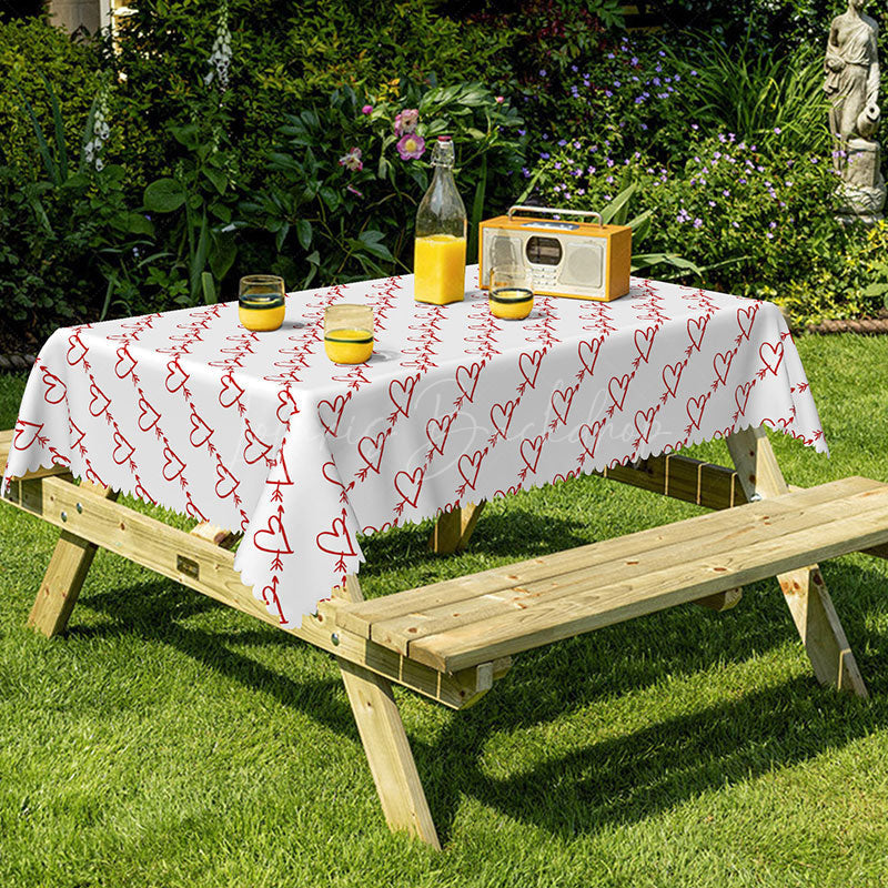 Lofaris Red Heart And Arrow Repeating Pattern Tablecloth
