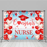 Lofaris Red Heart Balloon Glitter Nurse Congrats Grad Backdrop