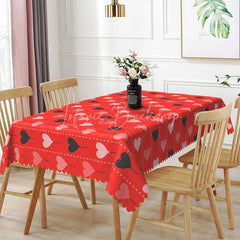 Lofaris Red Heart Balloon String Rectangle Tablecloth Cute Dotted Line Pattern Romantic Valentine Date Night Home Decor