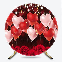 Lofaris Red Heart Balloons and Roses Valentines Day Round Backdrop Romantic Love Floral Wedding Banner