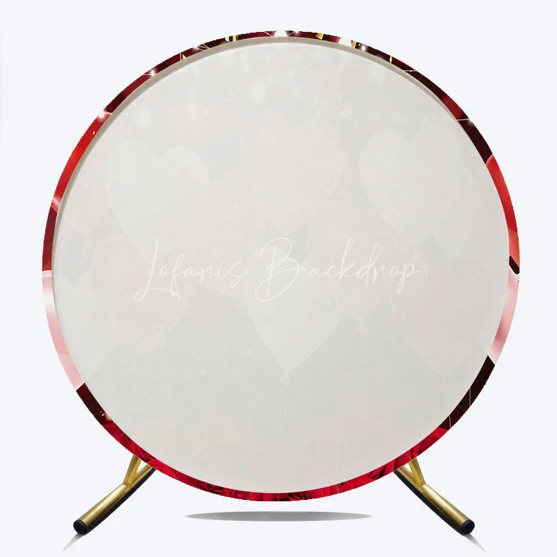 Lofaris Red Heart Balloons and Roses Valentines Day Round Backdrop Romantic Love Floral Wedding Banner