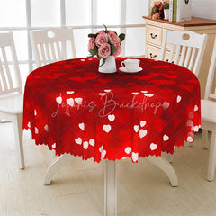 Lofaris Red Heart Bokeh Round Tablecloth Romantic Love Pattern Table Cover for Valentine Dinner
