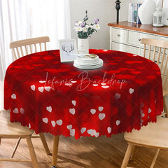 Lofaris Red Heart Bokeh Round Tablecloth Romantic Love Pattern Table Cover for Valentine Dinner