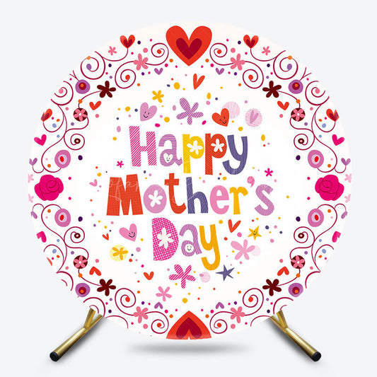 Lofaris Red Heart Colorful Floral Round Mothers Day Backdrop