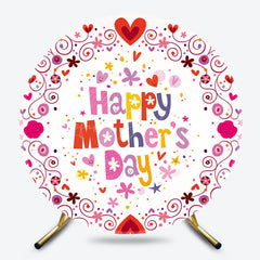 Lofaris Red Heart Colorful Floral Round Mothers Day Backdrop
