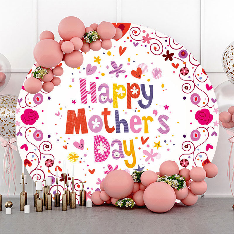 Lofaris Red Heart Colorful Floral Round Mothers Day Backdrop