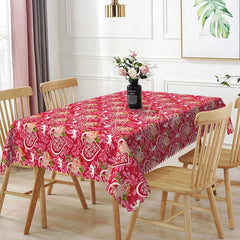 Lofaris Red Heart Floral Rectangle Tablecloth Romantic Rose Love Pattern Valentine Anniversary Kitchen Dining Decor