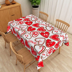 Lofaris Red Heart Love Text Rectangle Tablecloth Cute Valentine Doodle Table Cover Romantic Dinner Party Decor