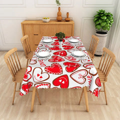 Lofaris Red Heart Love Text Rectangle Tablecloth Cute Valentine Doodle Table Cover Romantic Dinner Party Decor