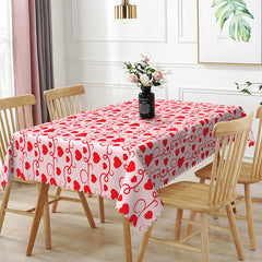 Lofaris Red Heart Pink Swirl Rectangle Tablecloth Romantic Valentine Day Love Table Cover Anniversary Wedding Decor