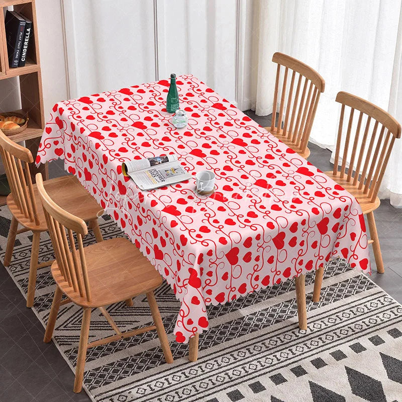 Lofaris Red Heart Pink Swirl Rectangle Tablecloth Romantic Valentine Day Love Table Cover Anniversary Wedding Decor