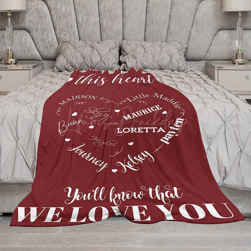 Lofaris Red Heart White Warm Text Custom Family Name Blanket