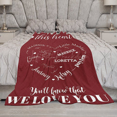 Lofaris Red Heart White Warm Text Custom Family Name Blanket