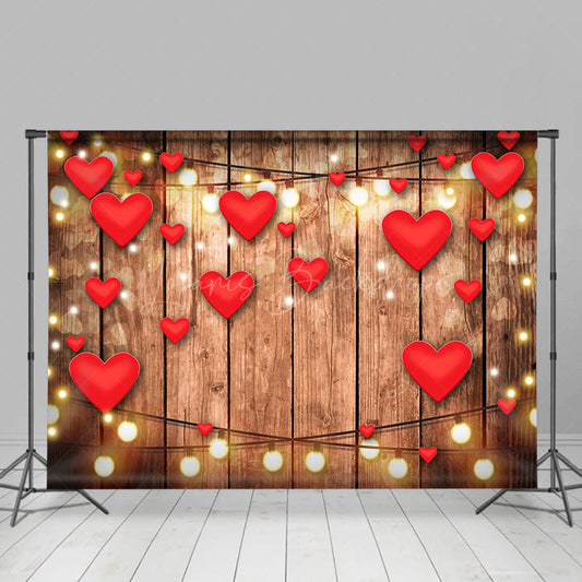 Lofaris Red Hearts Lighted Wooden Valentines Day Backdrop