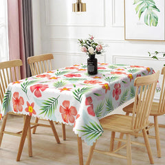 Lofaris Red Hibiscus and Palm Leaf Rectangle Tablecloth Tropical Floral Table Cover Summer Luau Party Decorations