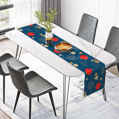 Lofaris Red Lantern Flower Blue Chinese New Year Table Runner